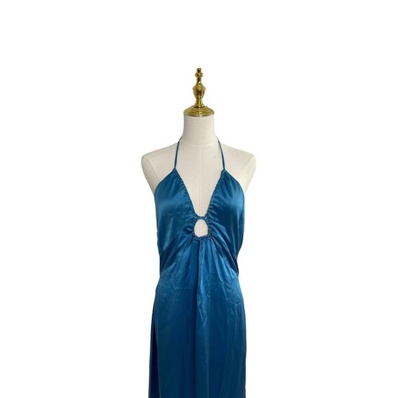 Reformation Blue Antoni Keyhole Silk Satin Midi Dress Size 12 $278 - Picture 2 of 8